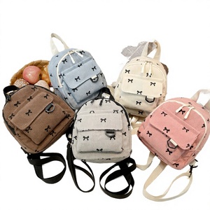 Wholesale Corduroy Summer Zipper Cute Bow <b>Backpack</b> Fashion Lightweight School Travel Bag for <b>College</b> Students - Product Image 3