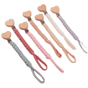 Tessuto <span class=keywords><strong>di</strong></span> cotone intrecciato a mano a forma <span class=keywords><strong>di</strong></span> cuore in legno manichino ciuccio clip per neonato allattare massaggiagengive stampato doccia 0-12 mesi - Product Image 1