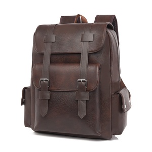Men's Retro Business <b>Backpack</b> <b>Waterproof</b> Travel Bag Zipper Closure Soft PU Polyester New Trendy Style - Product Image 3