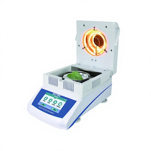 SCITEK Halogen Moisture Analyzer LCD Touch Screen Aluminum Alloy Base ABS Shell RS232 Interface Timer Dry / Auto Dry Function