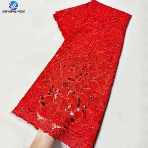 <span class=keywords><strong>Dentelle</strong></span> soluble dans l'eau Sinya Luxury Crystal Stone, 5 yards, tissu en <span class=keywords><strong>dentelle</strong></span> guipure brodée en <span class=keywords><strong>mousseline</strong></span> africaine de haute qualité pour femmes - Product Image 5