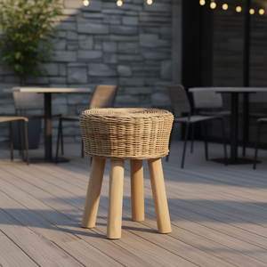 Natural <b>Rattan</b> <b>Bar</b> <b>Stool</b> Brown Wood Base Durable Modern Rustic Design Commercial Furniture - Product Image 2