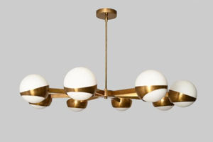 Lustre Sputnik en laiton fait main, 8 lumières, style moderne du milieu du siècle, luminaire suspendu en forme de globe - Product Image 4