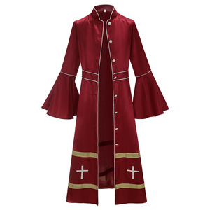 Unisex mate poliéster oro bordado Diseño clero túnica Iglesia sotana Cosplay disfraz coro Maxi vestido litúrgico Pastor - Product Image 2