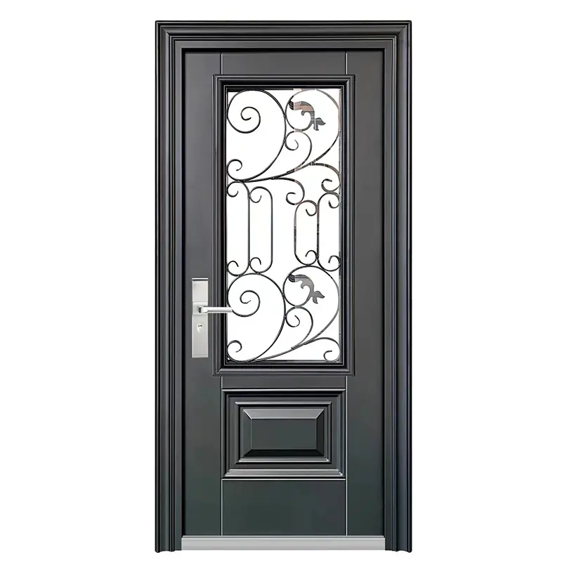 Porte bodeu porta d'ingresso in acciaio di sicurezza francese con vetro per case ingresso principale in metallo esterno moderno singolo in acciaio inossidabile