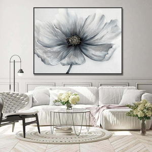 Elegante Dipinto a Mano di Fiori Astratti Grigio e Bianco, <span class=keywords><strong>Arte</strong></span> Murale Floreale Moderna e Texturizzata per Soggiorno e Camera da Letto - Product Image 6