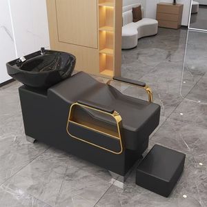 Modern <b>Barber</b> Shop Furniture <b>Set</b> Black Gold Hydraulic <b>Barber</b> Chair Shampoo Bed Salon Cabinet Complete Hair Salon Equipment - Product Image 5