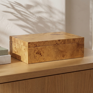 Caja de Joyería de Madera Hecha a Mano con Acabado Brillante, Chapa de Madera de Burl, Caja de Almacenamiento Rectangular Grande con Bisagras para Relojes - Product Image 1