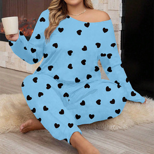 Pyjama confortable à manches longues avec impression de cœur européen et américain Pyjama d'intérieur pour femme Peut être porté à l'extérieur - Product Image 5
