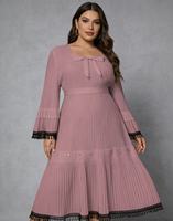 Robe maxi plissée grande taille pour femmes - Robe élégante à manches longues et modeste avec bordure à franges