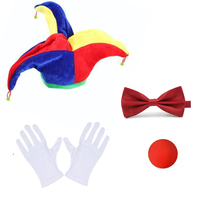 Kit d'accessoires de costume de clown unisexe, chapeau de bouffon coloré, nœud papillon, nez rouge, gants blancs pour Halloween, cirque, carnaval, déguisement