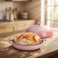 Cocotte en fonte émaillée 5,5 QT, four à pain avec couvercle, revêtement antiadhésif 7 couches, poignées à boucle, compatible cuisinière et four, vert