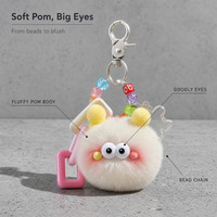 Porte-clés Pompon Doux et Mignon, Breloque de Sac Perlée pour Sac à Dos, Sac à Main et Clés