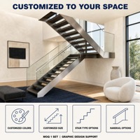 Escalier flottant moderne sur mesure avec marches en bois, garde-corps en acier inoxydable et verre pour villa, hôtel, maison, salon, design intérieur