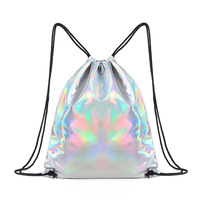 Irisé souple PU sac à Dos de Cordon Argent PU Sac À Cordon