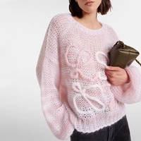 Fabricant de tricots, logo personnalisé, appliqué, pull en mohair de luxe, automne-hiver, pull à rayures ajouré, tricoté, pour femmes