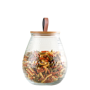 Vessa-Tarro de vidrio con forma de pera, 2 litros, con tapa de bambú y correa de cuero para productos secos, elegante solución de almacenamiento de alimentos para la cocina - Product Image 1