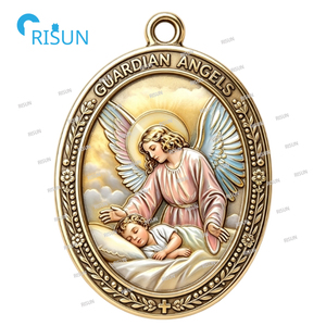 Collier pendentif ange gardien religieux, médaillon <span class=keywords><strong>pour</strong></span> baptême, première communion, nouveau-né, berceau, médaillon ange gardien personnalisé - Product Image 4