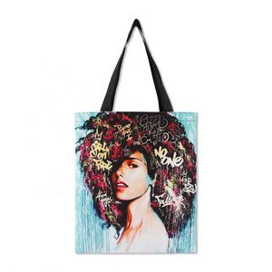 Conception personnalisée impression par sublimation sac pour femme tissu réutilisable 100% polyester toile coton shopping sacs fourre-tout - Product Image 6