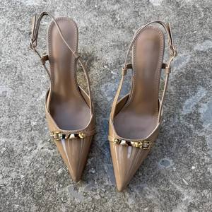 Nuove <span class=keywords><strong>scarpe</strong></span> da <span class=keywords><strong>sposa</strong></span> rosse con Slingback da <span class=keywords><strong>donna</strong></span> tacchi alti francesi con cinturino rosso e vino sandali con tacco alto vuoti - Product Image 5