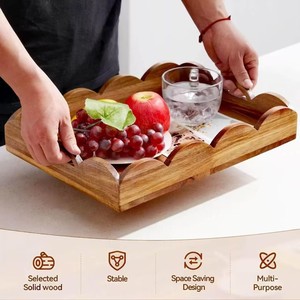 Bandeja de servir rectangular Baorui de madera de acacia de 15.74 pulgadas con asas para té, café, frutas y aperitivos en el hogar - Product Image 2