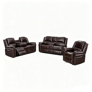 Conjunto de Sofás Reclinables de Cuero Sintético de Primera Calidad con Reposabrazos Acolchados y Patas de Madera Maciza para Muebles de Sala de Estar - Product Image 4