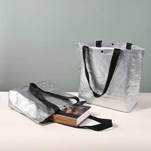 Borsa Promozionale Riutilizzabile in PP Non Tessuto Argento, 100 Pezzi, Borsa a Tracolla per Shopping e Traslochi - Product Image 1