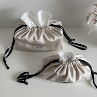 Pochette en satin imitation acétate avec logo personnalisé, texture mate élégante, sac cadeau à cordon, toucher doux, emballage de rangement pour produits de beauté