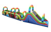 Parcours d'obstacles gonflable commercial multicolore en PVC pour enfants, jeu de défi pour parcs d'aventure en plein air et événements festifs