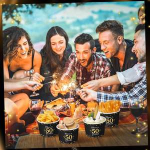 Vasos de Papel para Helado, Color Dorado y Negro, Desechables, para Postres, Sopa, Comida Caliente o Fría, Bodas, Aniversarios, Fiestas - Product Image 5