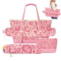 Sac de Mahjong de Luxe Moderne, Ensemble de 4 Grands Sacs Cosmétiques en Toile, Trousse de Toilette de Voyage avec Fermeture Éclair, Imprimé Mignon, Sac de Lavage avec Poignée