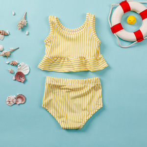 Baju bayi-ropa de verano para niños y niñas, bikini personalizado de playa con volantes a rayas, traje de baño dividido - Product Image 3