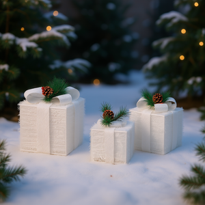 White Faux Fur Garden Gift <b>Box</b> Decoration 7in 6in 5in Cube Set For <b>Christmas</b> Festivities - Product Image 2