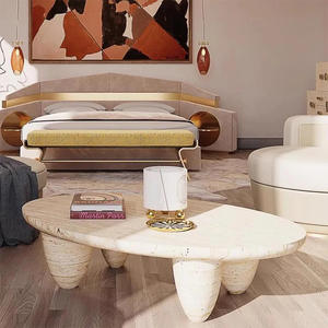 Mesa de Centro de Travertino Natural de Alta Gama con Patas Curvas Orgánicas, Mesa Artística para Sala de Estar Moderna Italiana Estilo Wabi-Sabi y <span class=keywords><strong>Hotel</strong></span> - Product Image 2