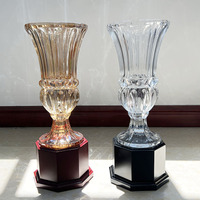 Trophée de Coupe en Cristal Clair Champagne Or avec Base en Bois Noir Rouge MH-N08