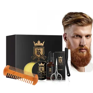 Mens beard kit private label beard growth oil beard products kit barba with balm comb scissor razor grooming set