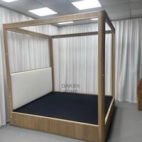Lit plateforme à baldaquin en bois massif OAKEN, moderne et durable, lit de luxe personnalisé pour villa, hôtel, mobilier de maison