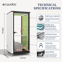 Cabine de bureau silencieuse pour une personne, ignifuge, insonorisée, avec porte en verre trempé, éclairage LED, pour usage scolaire, bureaux, hôtels, villas