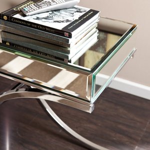 Table <span class=keywords><strong>console</strong></span> moderne contemporaine avec plateau en miroir et pieds en métal chromé pour couloir, salon, chambre à coucher - Product Image 2