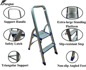 <span class=keywords><strong>Escalera</strong></span> Plegable de Aluminio con Certificación EN131, con Peldaños Antideslizantes, <span class=keywords><strong>Escalera</strong></span> Doméstica Plegable de 2 Peldaños con Pasamanos - Product Image 2