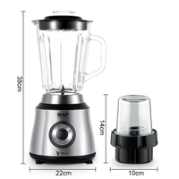 RAF R.2844 Blender Elektrik 2-in-1 dengan Wadah Kaca dan Penggiling, Pengolah Makanan Multifungsi untuk Smoothie dan Jus