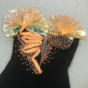 Abito da <span class=keywords><strong>sera</strong></span> di lusso nero elegante con ricamo 3D arancione, senza spalline, scollo a barca, linea ad A, lunghezza al pavimento, firmato - Product Image 5