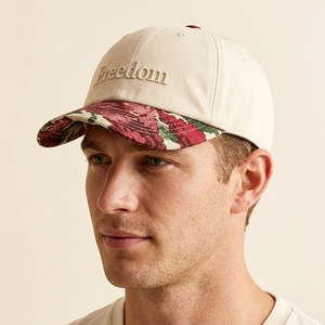 Casquette de baseball en coton à 6 panneaux bicolore personnalisée avec imprimé floral, chapeau <span class=keywords><strong>d</strong></span>'été pour l'extérieur, casquette de baseball vintage en coton à 6 panneaux avec imprimé floral - Product Image 4