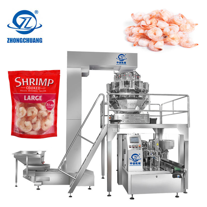 Automatic Weighing Rotary Mylar Pouch Filling & Wrapping Seafood Frozen ...