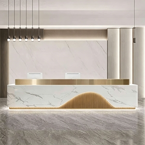 Table de réception commerciale minimaliste CR182 avec finition marbre et éclairage LED intégré pour boutique et salon - Product Image 5