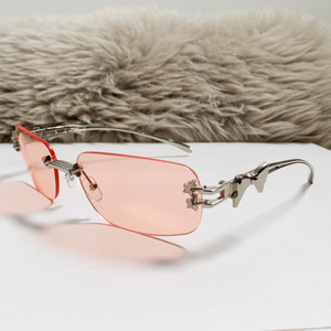 Sunglasses Frameless <b>Square</b> Metal Silver UV400 Light Weight Women's Y2K Style - Product Image 4