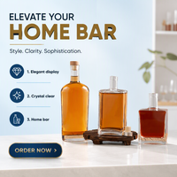 Bouteilles à liqueur en verre transparent de style minimaliste moderne avec texture givrée et impression de décalcomanies personnalisées pour l'emballage du gin et la présentation en magasin