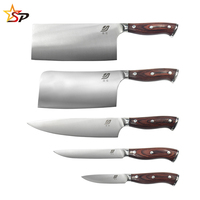 Ensemble de 6 couteaux de cuisine professionnels en acier inoxydable avec manche en bois Pakka et bloc de rangement, haute qualité