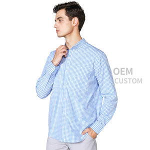 Chemise à carreaux manches longues pour hommes, en sergé uni, Style anglais, personnalisé, nouveau, 2020 - Product Image 3