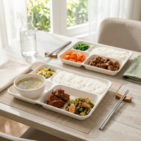 Barquette alimentaire jetable en bagasse de canne à sucre à 5 compartiments, biodégradable et compostable, pour la restauration
